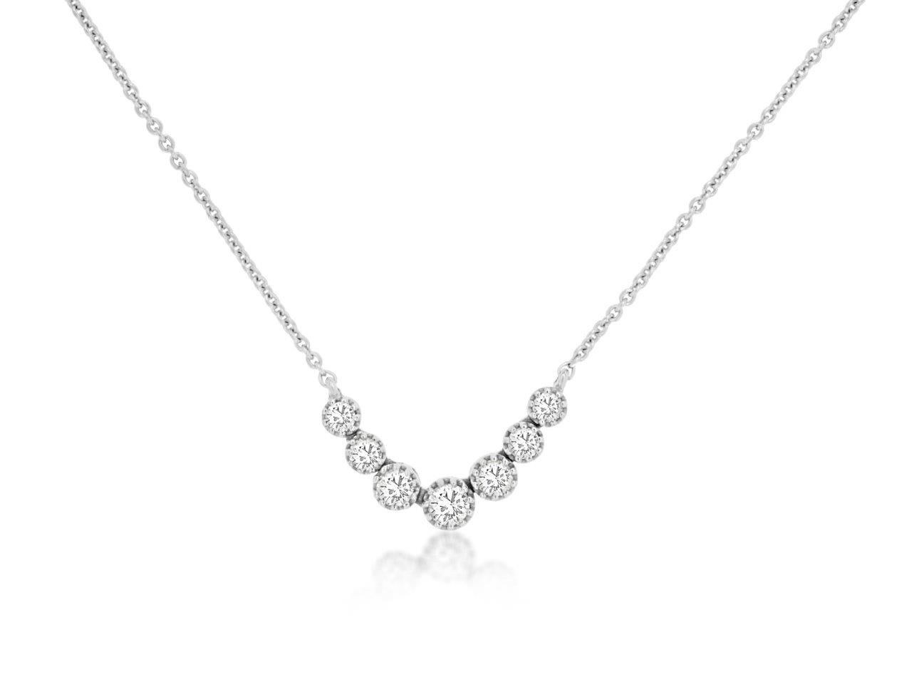 14KK WHITE GOLD BEADED BEZEL NECKALCE WITH .23CTTW ROUND I1 CLARITY & HI COLOR DIAMONDS ON A CABLE CHAIN