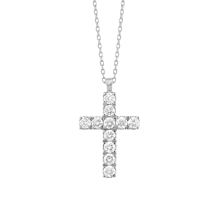 14K WHITE GOLD CROSS PENDANT WITH .38CTTW ROUND SI CLARITY & HI COLOR DIAMONDS ON A 16+2" CABLE CHAIN