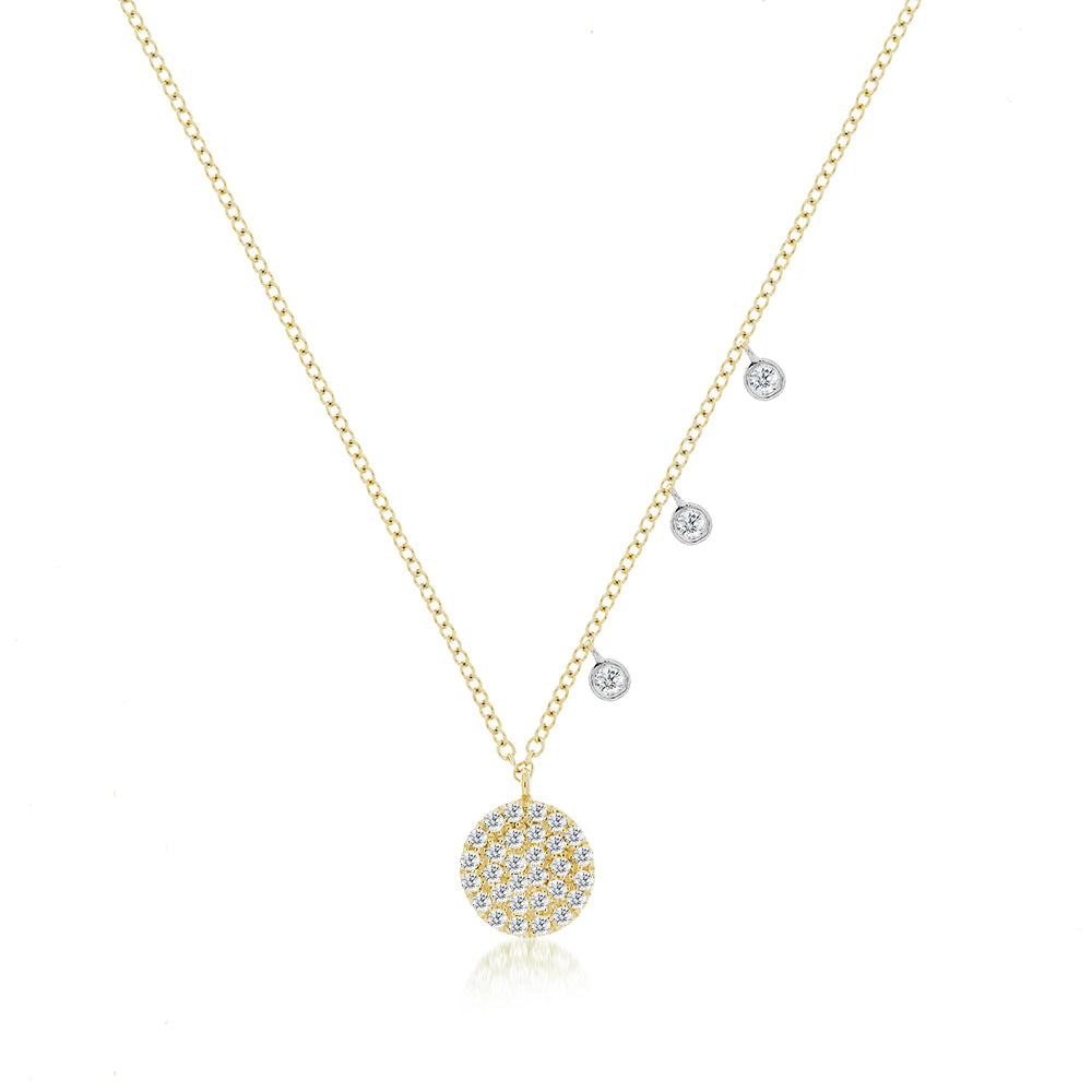 14K YELLOW GOLD MULTI DISC DROP PENDANT WITH .22CTTW ROUND I1 CLARITY & HI COLOR DIMAONDS