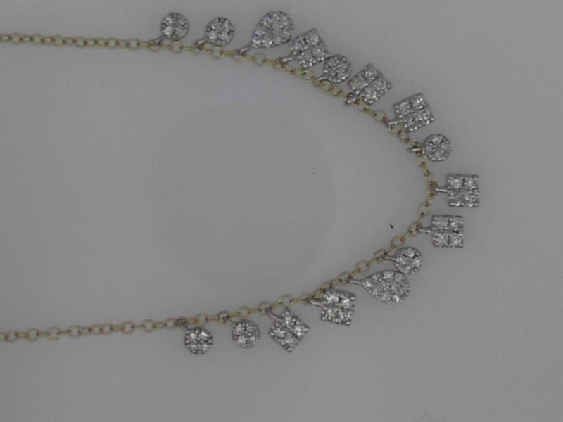 14K YELLOW GOLD CABLE CHAIN WITH WHITE GOLD DROPS SET WITH .23CTTW ROUND I1 CLARITY & HI COLOR DIAMONDS