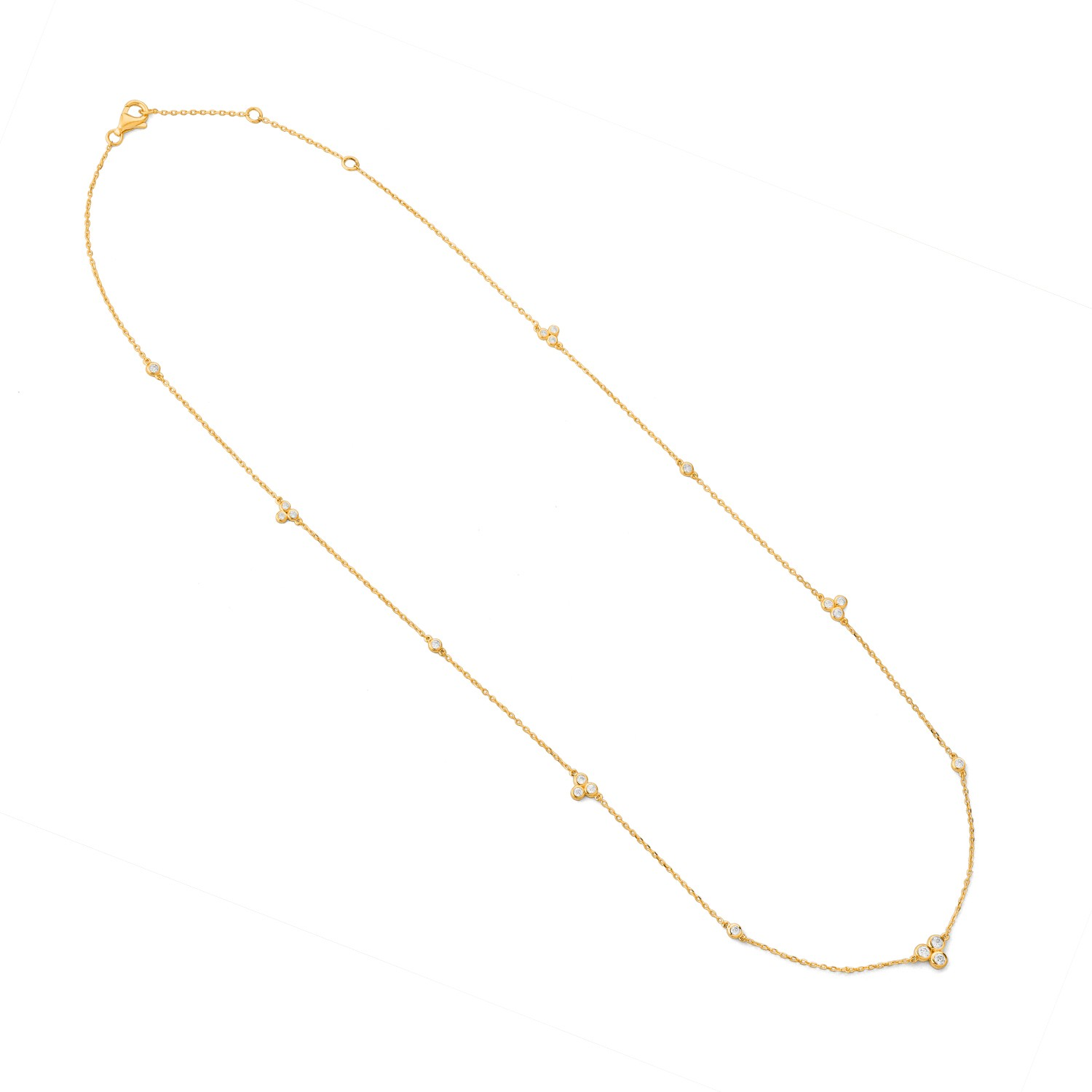 14K YELLOW GOLD 16/17/18" CABLE CHAIN WITH .31CTTW ROUND SI CLARITY & GH COLOR DIAMONDS SET IN BEZEL SETTINGS ALONG THE CHAIN