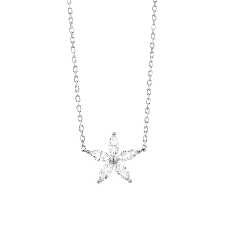 14K WHITE GOLD STAR PENDANT SET WITH FIVE .25CTTW SI CLARITY & G COLOR MARQUISE DIAMONDS ON A 16/17/18" CABLE CHAIN