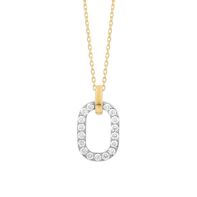 14K YELLOW GOLD OPEN OVAL LINK PENDANT WITH .30CTTW ROUND SI CLARITY & GH COLOR DIAMONDS ON A 16/18" CABLE CHAIN
