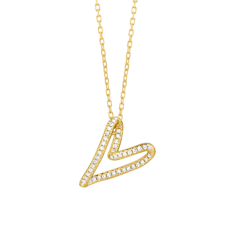 14K YELLOW GOLD OPEN HEART PENDANT WITH .12CTTW ROUND SI CLARITY & GH COLOR DIAMONDS ON AN 18" CABLE CHAIN