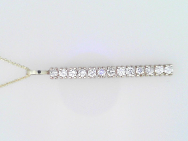 14K YELLOW GOLD BAR PENDANT WITH .57CTTW ROUND I1 CLARITY & HI COLOR DIAMONDS ON AN 18
