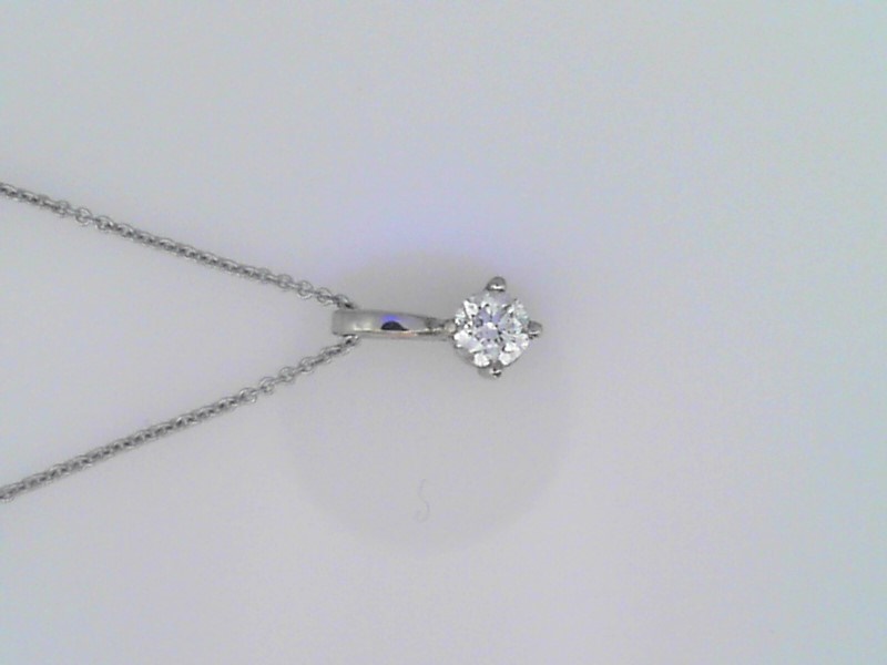 14K WHITE GOLD .25CT ROUND SI CLARITY & GH COLOR DIAMOND SOLITAIRE PENDANT SET IN A FOUR PRONG BASKET ON AN 18
