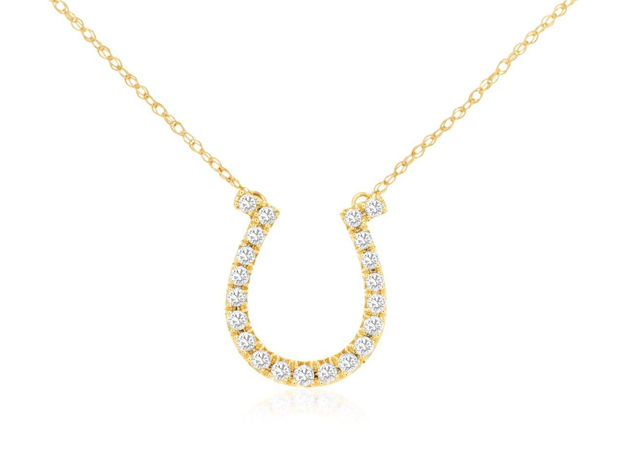 14K YELLOW GOLD HORSESHOE PENDANT WITH .25CTTW ROUND I1 CLARITY & HI COLOR DIAMONDS ON A PENDANT CHAIN