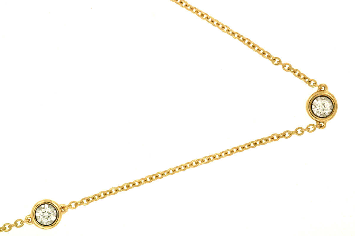 14K YELLOW GOLD DIAMONDS BY THE YARD NECKLACE WITH .25CTTW ROUND I1 CLARITY & HI COLOR BEZEL SET DIAMONDS