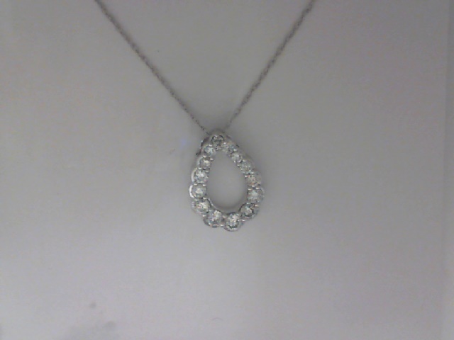 14K WHITE GOLD OPEN PEAR SHAPED PENDANT WITH .48CTTW ROUND I1 CLARITY & HI COLOR DIAMONDS ON A PENDANT CHAIN