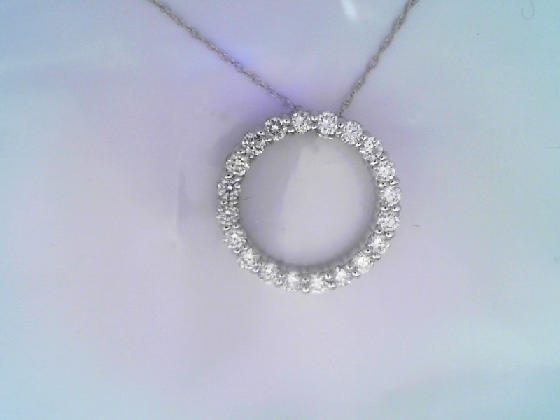 14K WHITE GOLD OPEN CIRCLE PENDANT SET WITH 1.0CTTW ROUND I1 CLARITY & HI COLOR DIAMONDS ON A PENDNAT CHAIN