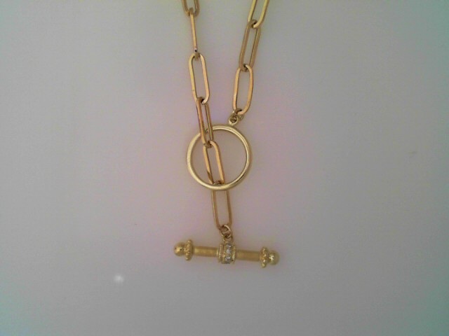 14K GREEN GOLD PAPERCLIP TOGGLE NECKLACE WITH .08CTTW DIAMONDS