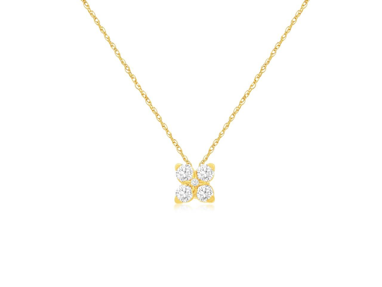 14K YELLOW GOLD .16CTTW FOUR ROUND I1 CLARITY & HI COLOR DIAMOND PENDANT ON A PENDANT CHAIN
