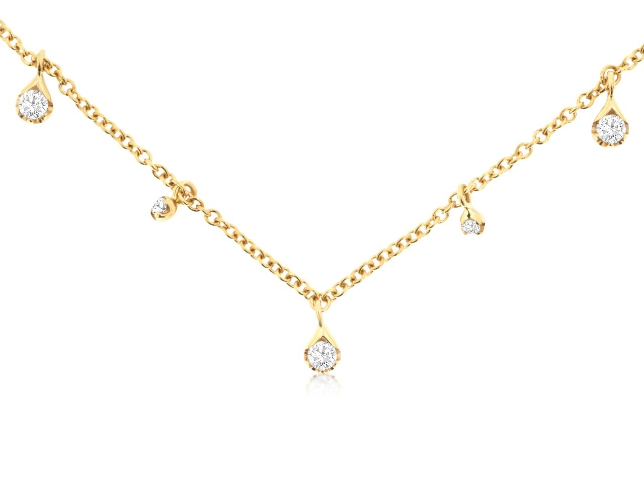 14K YELLOW GOLD CABLE CHAIN WITH .33CTTW ROUND I1 CLARITY & H COLOR DIAMOND DROPS