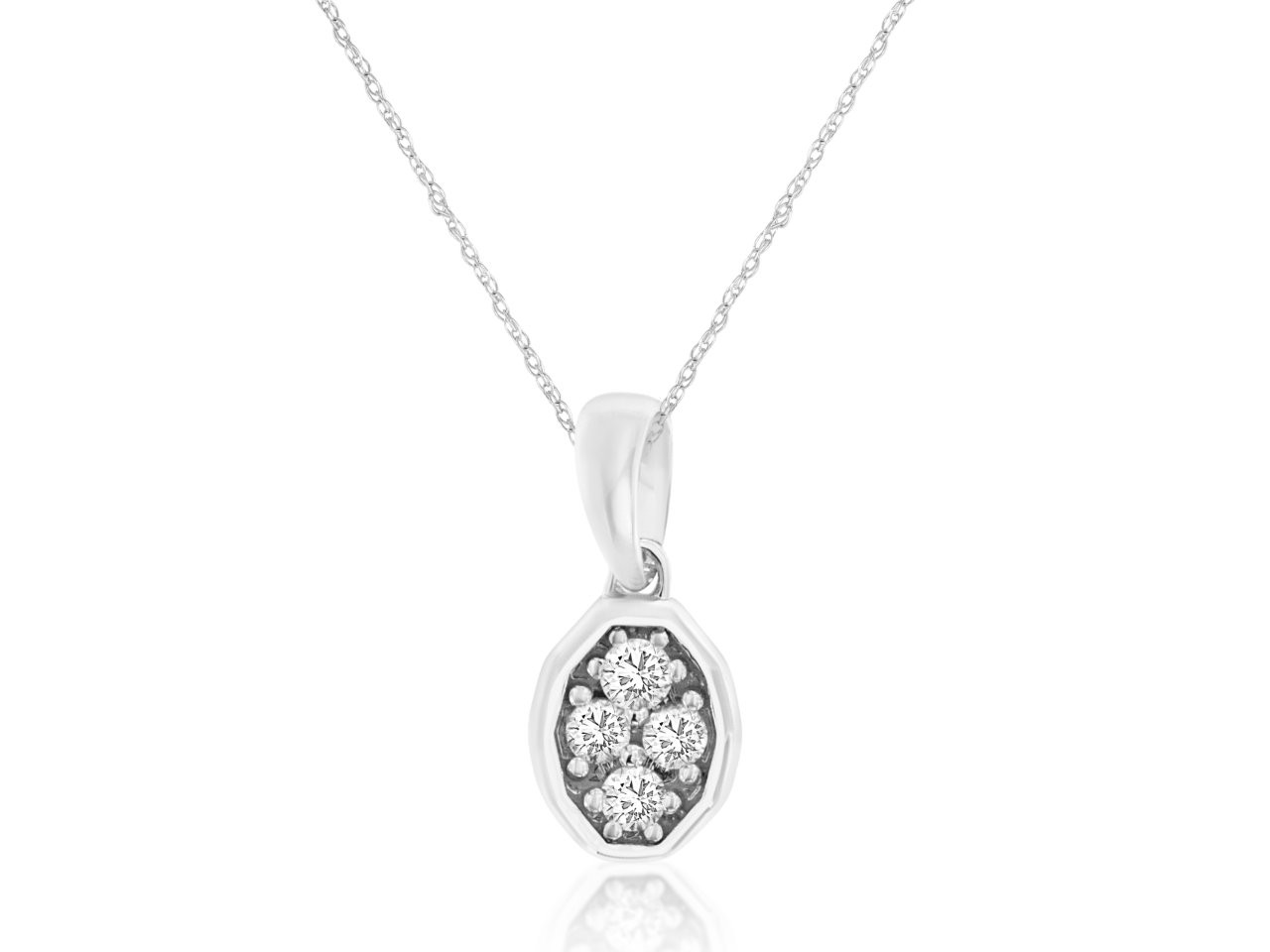 14K WHITE GOLD OVAL CLUSTER PENDANT WITH .13CTTW ROUND I1 CLARITY & HI COLOR DIAMONDS ON A PENDANT CHAIN