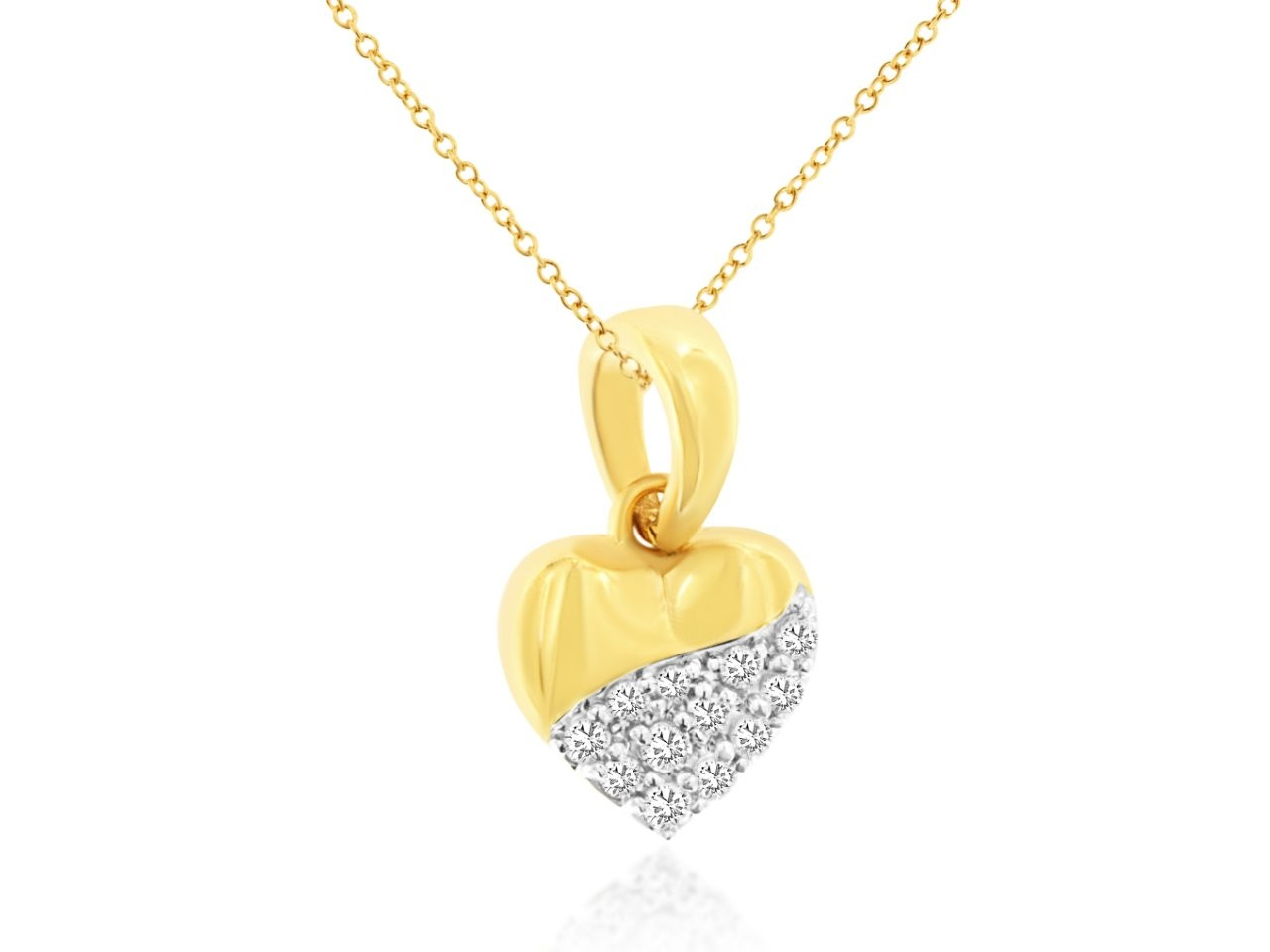 14K YELLOW GOLD HEART PENDANT WITH .05CTTW ROUND I1 CLARITY & HI COLOR DIAMONDS ON A PENDANT CHAIN