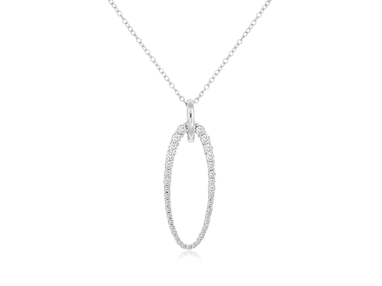 14K WHITE GOLD OPEN OVAL PENDANT SET WITH .50CTTW ROUND I1 CLARITY & HI COLOR DIAMONDS ON A PENDANT CHIAN