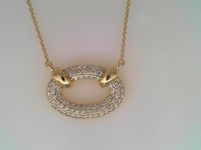 14K YELLOW GOLD OPEN OVAL NECKLACE WITH .57CTTW ROUND I1 CLARITY & HI COLOR DIAMONDS ON A CABLE CHAIN