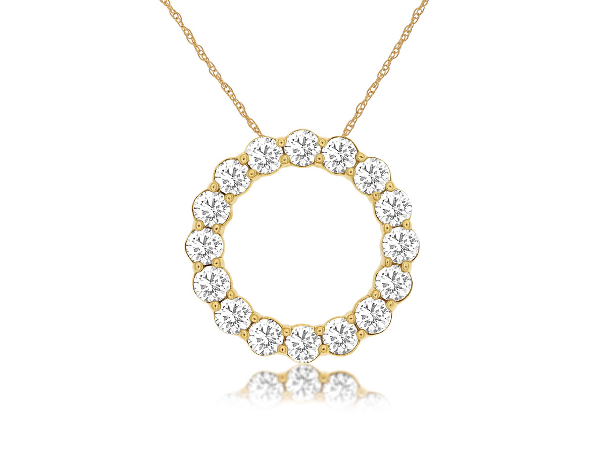 14K YELLOW GOLD CIRCLE PENDANT WITH 1.30CTTW ROUND I1 CLARITY & HI COLOR DIAMOND ON AN 18" CHAIN