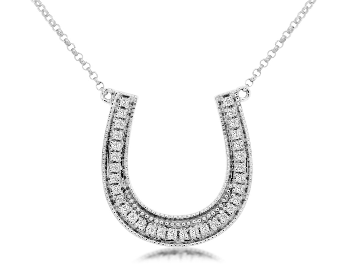 14K YELLOW GOLD HORSESHOE PENDANT WITH .18CTTW ROUND I1 CLARITY & HI COLOR DIAMONDS ON AN 18" CABLE CHAIN