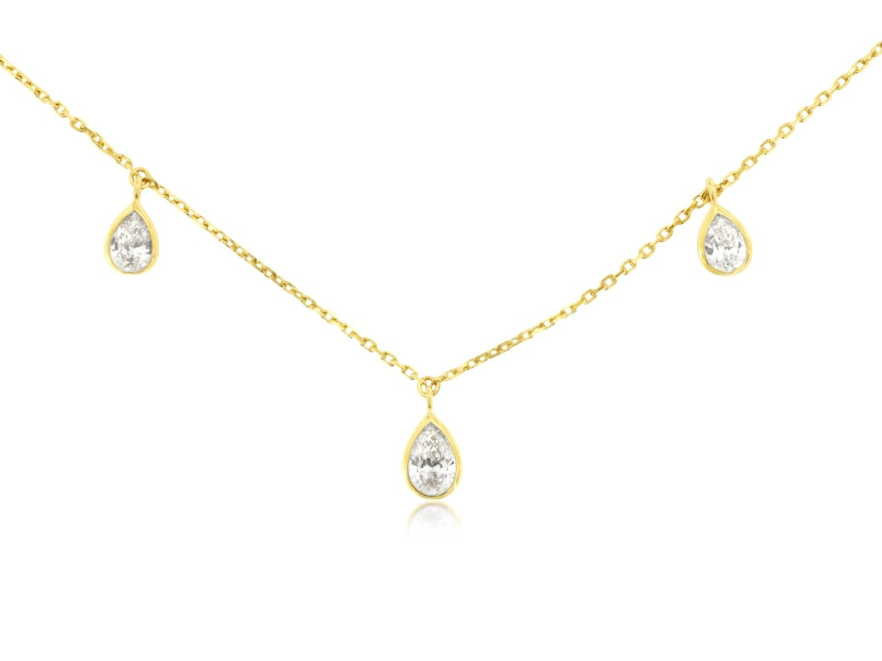 14K YELLOW GOLD CABLE CHAIN WITH 7- 1.30CTTW PEAR SHAPED BEZEL SET PEAR SHAPED I1 CLARITY & HI COLOR DIAMONDS