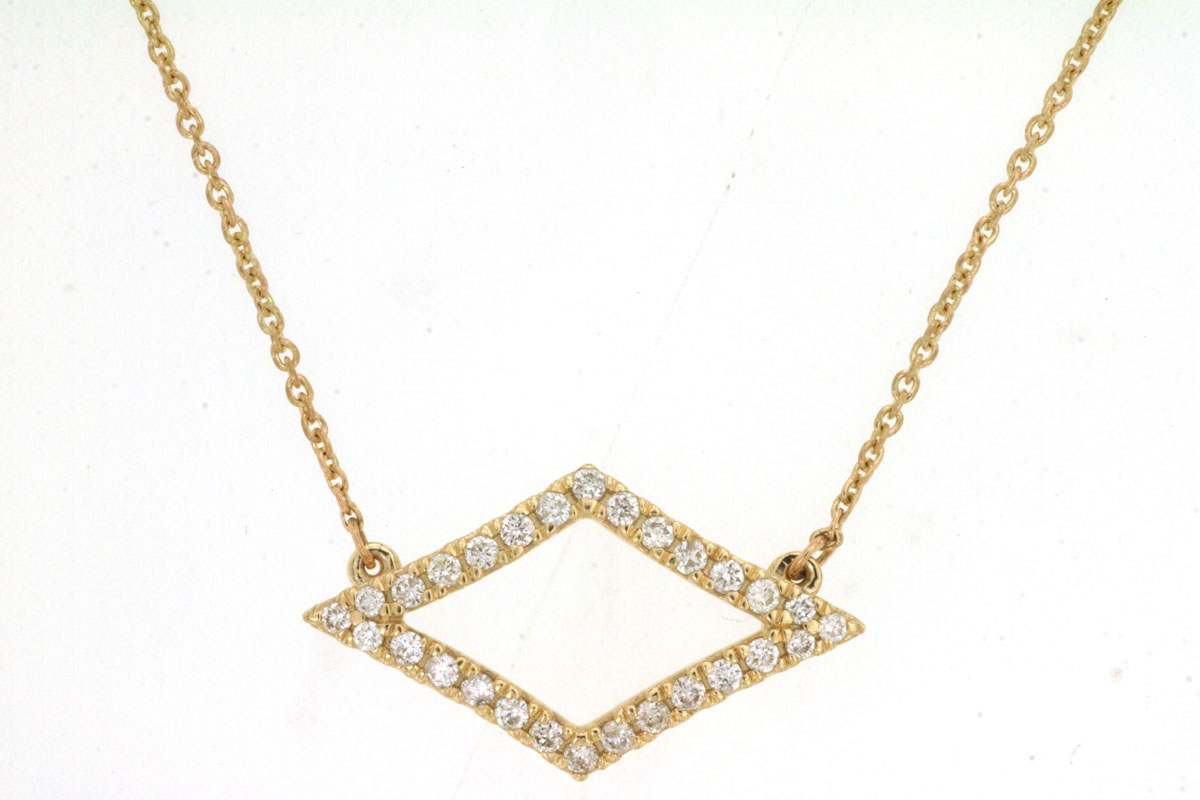 14K YELLOW GOLD ELONGATED DIAMOND PENDANT SET WITH .24CTTW ROUND I1 CLARITY & HI COLOR DAIMONDS ON A CABLE CHAIN