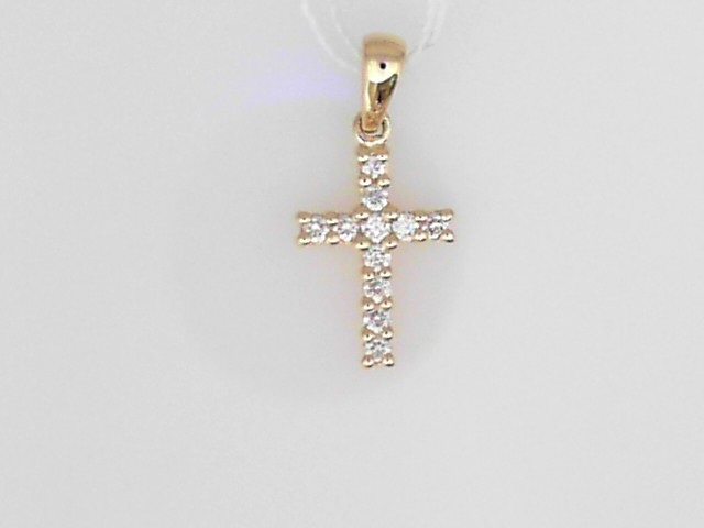 14K YELLOW GOLD CROSS PENDANT WITH.15CTTW ROUND I1 CLARITY & HI COLOR DIAMONDS