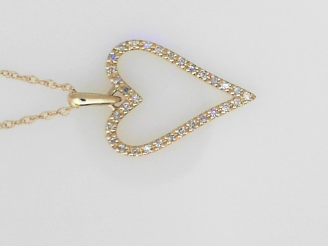 14K YELLOW GOLD OPEN HEART PENDANT WITH .10CTTW ROUND I1 CLARITY & HI COLOR DIAMONDS ON AN 18" CHAIN
