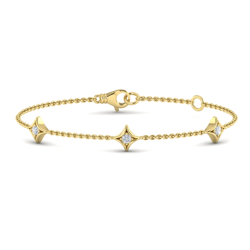 14K YELLOW GOLD "ESTRELLA" TRIPLE STATION BRACELET WITH .16CTTW ROUND SI CLARITY & G COLOR DIAMONDS