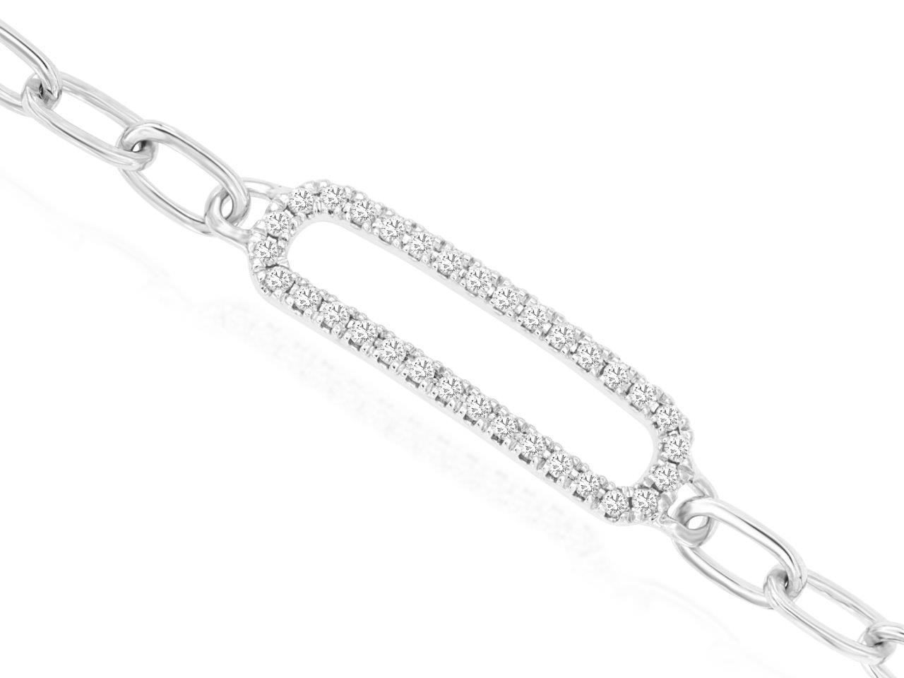 14K WHITE GOLD OVAL LINK BRACELET WITH  .25CTTW ROUND I1 CLARITY & HI COLOR DIAMONDS SET IN THE LARGER CENTER LINK