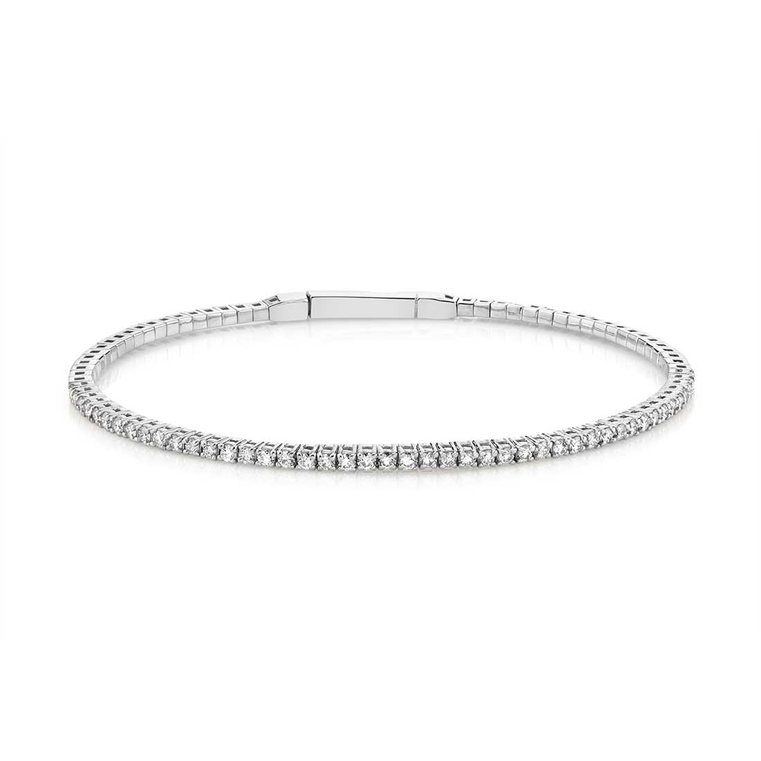 14K WHITE GOLD FLEX 7.5" BANGLE WITH 1.05CTTW ROUND SI CLARITY & GH COLOR DIAMONDS SET IN FOUR PRONG BASKETS