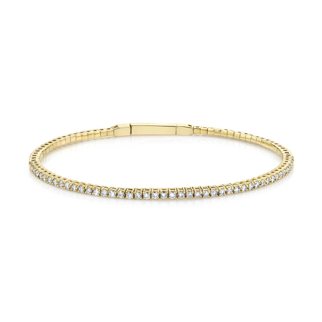 14K YELLOW GOLD 7" FLEX BANGLE WITH 1.70CTTW ROUND SI CLARITY & GH COLOR DIAMONDS SET IN FOUR PRONG BASKETS