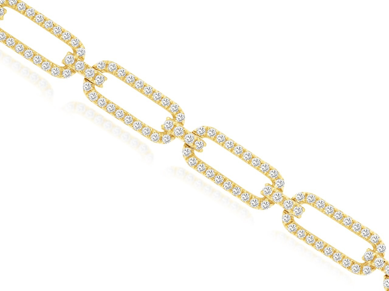 14K YELLOW GOLD ELONGATED LINK BRACELET WITH 2.47CTTW ROUND I1 CALRITY & HI COLOR DIAMONDS
