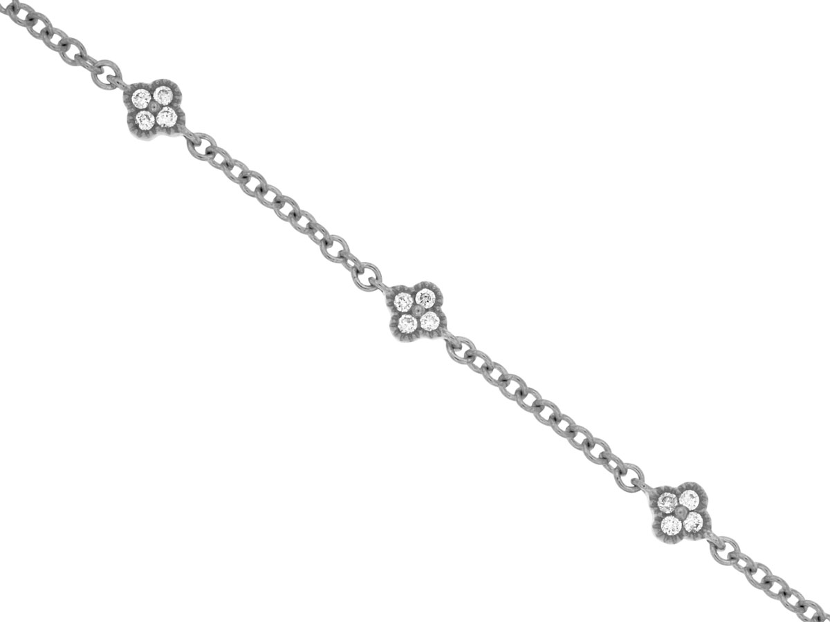 14K WHITE GOLD FIVE STATION BRACELET WITH .12CTTW ROUND I1 CLARITY & HI COLOR DIAMONDS SET IN CLOVERS