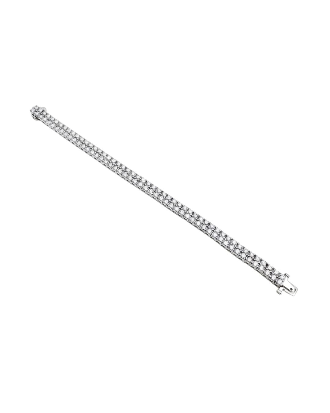 14K WHITE GOLD DOUBLE ROW IN LINE BRACELET WITH 8.0CTTW ROUND SI CLARITY & H COLOR DIAMONDS