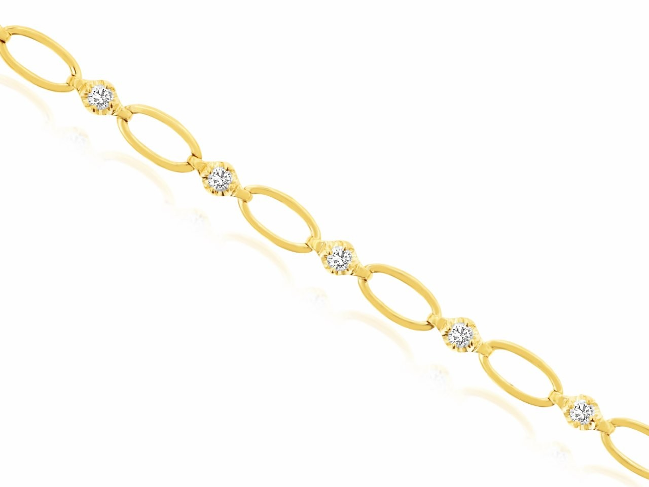14K YELLOW GOLD OPEN OVAL LINK BRACELET ALTENATING WITH .37CTTW ROUND I1 CLARITY & HI COLOR DIAMONDS