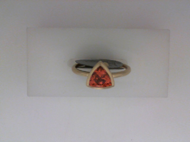 14K YELLOW GOLD SATIN FINISH BEZEL SET RING SET WITH A 1.27CT TRIANGLE SPESSARTITE GARNET