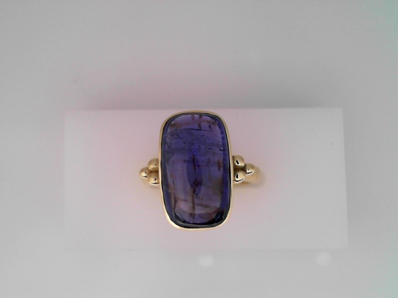 14K YELLOW GOLD RING WITH A BEZEL SET 8.55CT CABOCHON CUSHION SHAPE TANZANITE