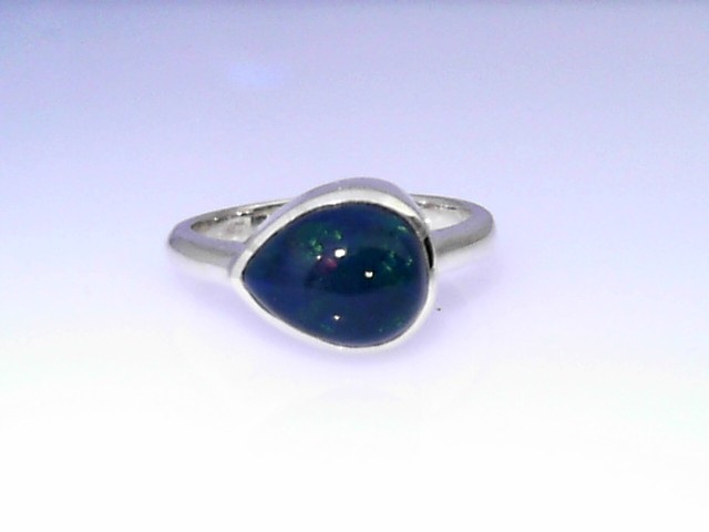 14K YELLOW GOLD BEZEL SET PEAR SHAPED BLACK OPAL RING