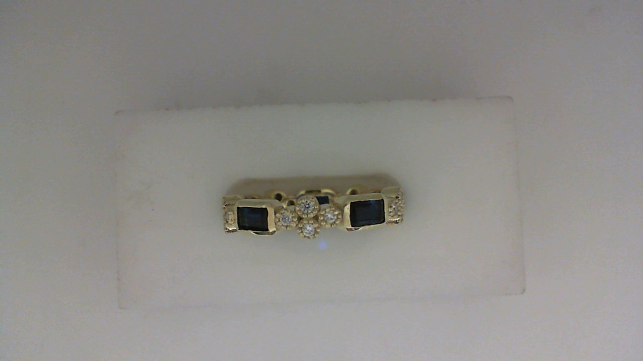 14K YELLOW GOLD 5 EMERLD CUT KYANITE RING WITH .20CTTW ROUND DIAMONDS