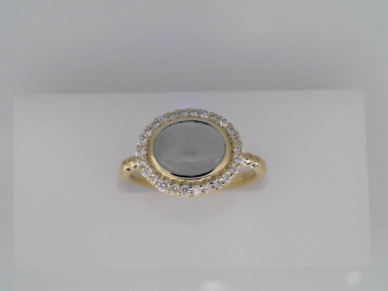 14K GREEN GOLD BEADED SHANK RING WITH AN OVAL CABOCHON AQUAMARINE AND .20CTTW ROUND SI CLARITY & GH COLOR DIAMONDS SET IN THE HALO