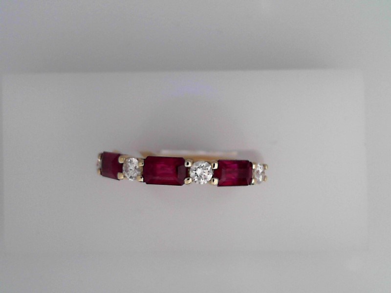 14K YELLOW GOLD BAND WITH 1.23CTTW EMERALD CUT RUBIES ALTERNATING WITH .27CTTW ROUND SI CLARITY & G COLOR DIAMONDS