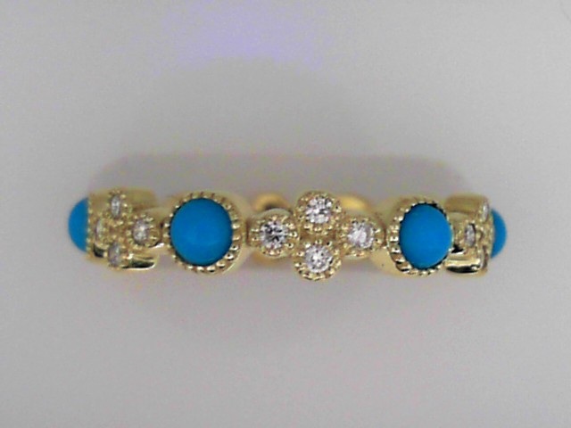 14K GREEN GOLD TURQUOISE BAND WITH .24CTTW ROUND SI CLARITY & GH COLOR DIAMONDS