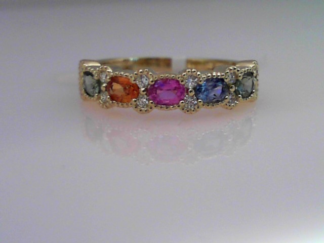 14Y YELLOW GOLD BEADED BAND WITH 1.15CTTW OVAL MULTI-COLORED SAPPHIRES AND .17CTTW ROUND I1 CLARITY & H COLOR DIAMONDS