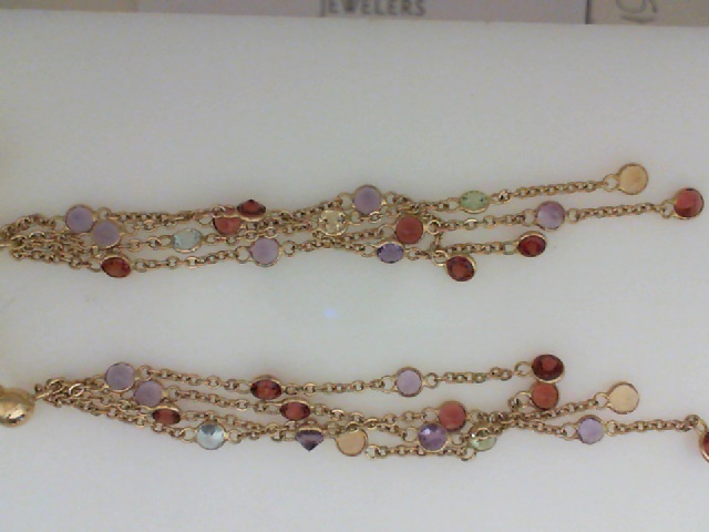 14K YELLOW GOLD BALL POST MULTI DROP EARRINGS WITH MULTI SEMI PRECIOUS STONES