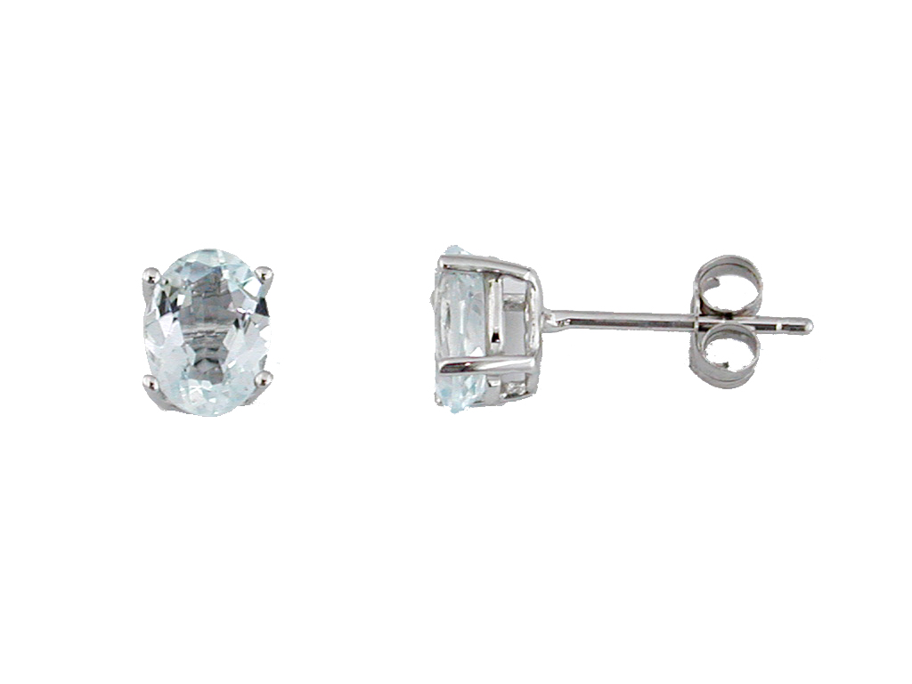 14K WHITE GOLD 1.32CTTW OVAL AQUAMARINE STUD EARRINGS SET IN FOUR PRONG BASKETS