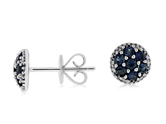 14K WHITE GOLD POST EARRINGS WITH .75CTTW ROUND CLUSTER SET  SAPPHIRES