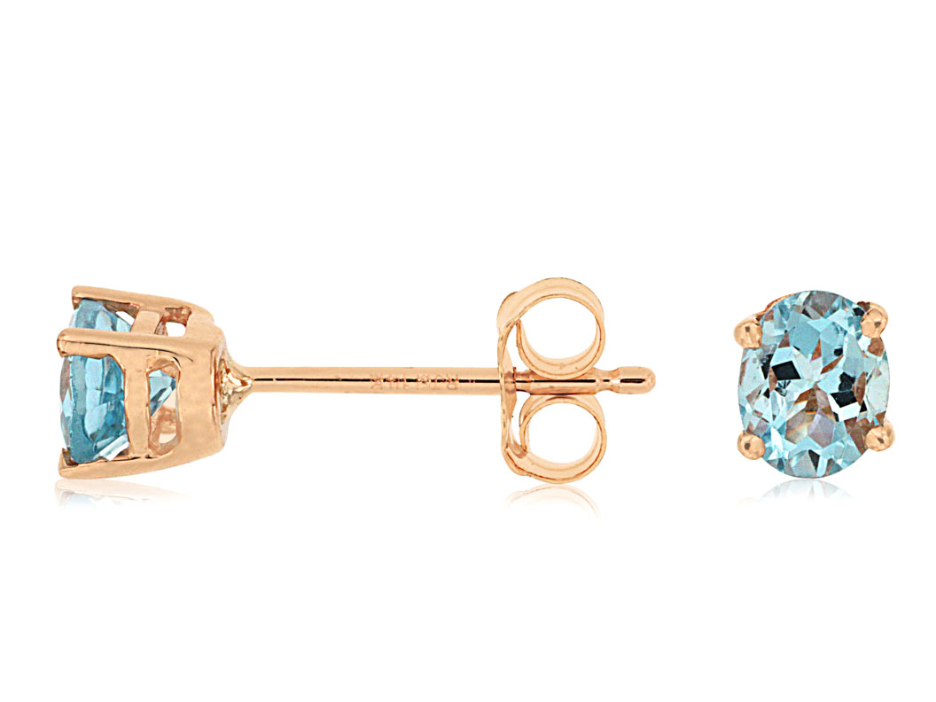14K ROSE GOLD .60CTTW OVAL AQUAMARINE STUD EARRINGS SET IN FOUR PRONG BASKETS