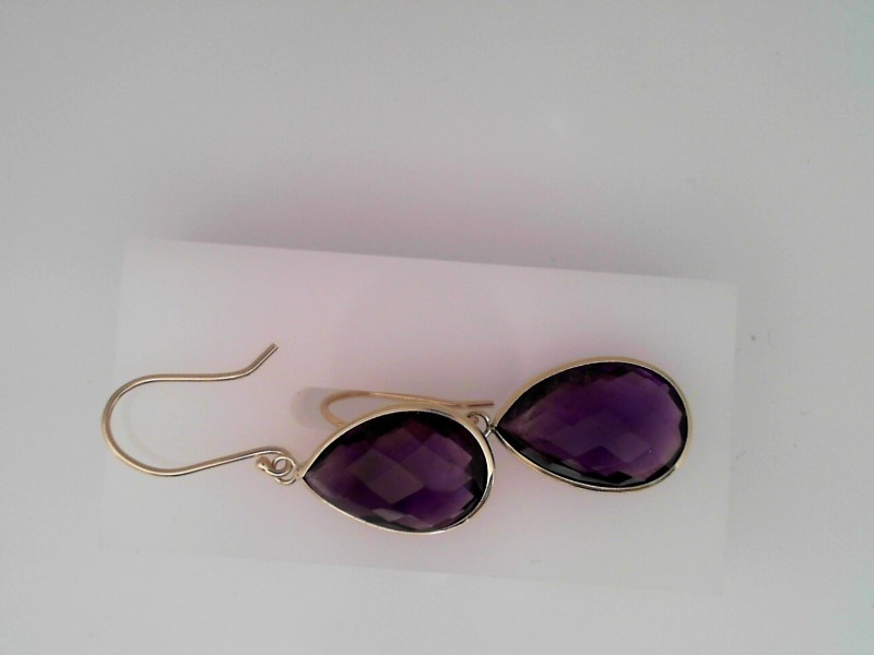 14K YELLOW GOLD FACETED PEAR SHAPED AMETHYST DROP EARRINGS ON WIRES