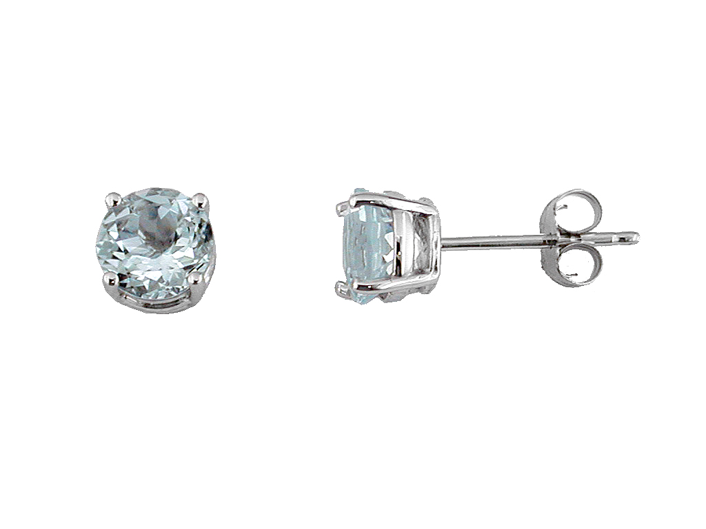 14K WHITE GOLD STUD EARRINGS WITH 1.55CTTW ROUND AQUAMARINES