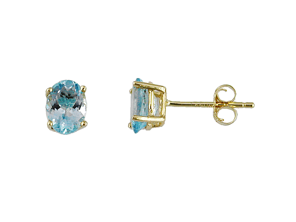14K YELLOW GOLD1.55CTTW ROUND AQUAMARINE STUD EARRINGS SET IN FOUR PRONG BASKETS